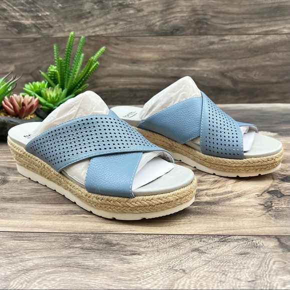Earth Modena Marigold Espadrille Platform Wedge Slide Sandal 8.5M Blue Leather - Picture 5 of 11